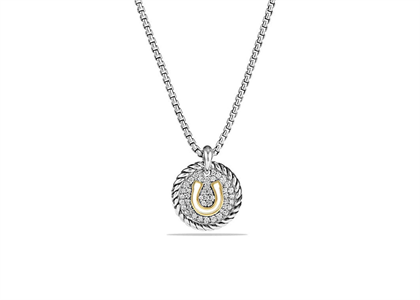 Rhodium Plated CZ Studded Twisted Horse Shoe Pendant